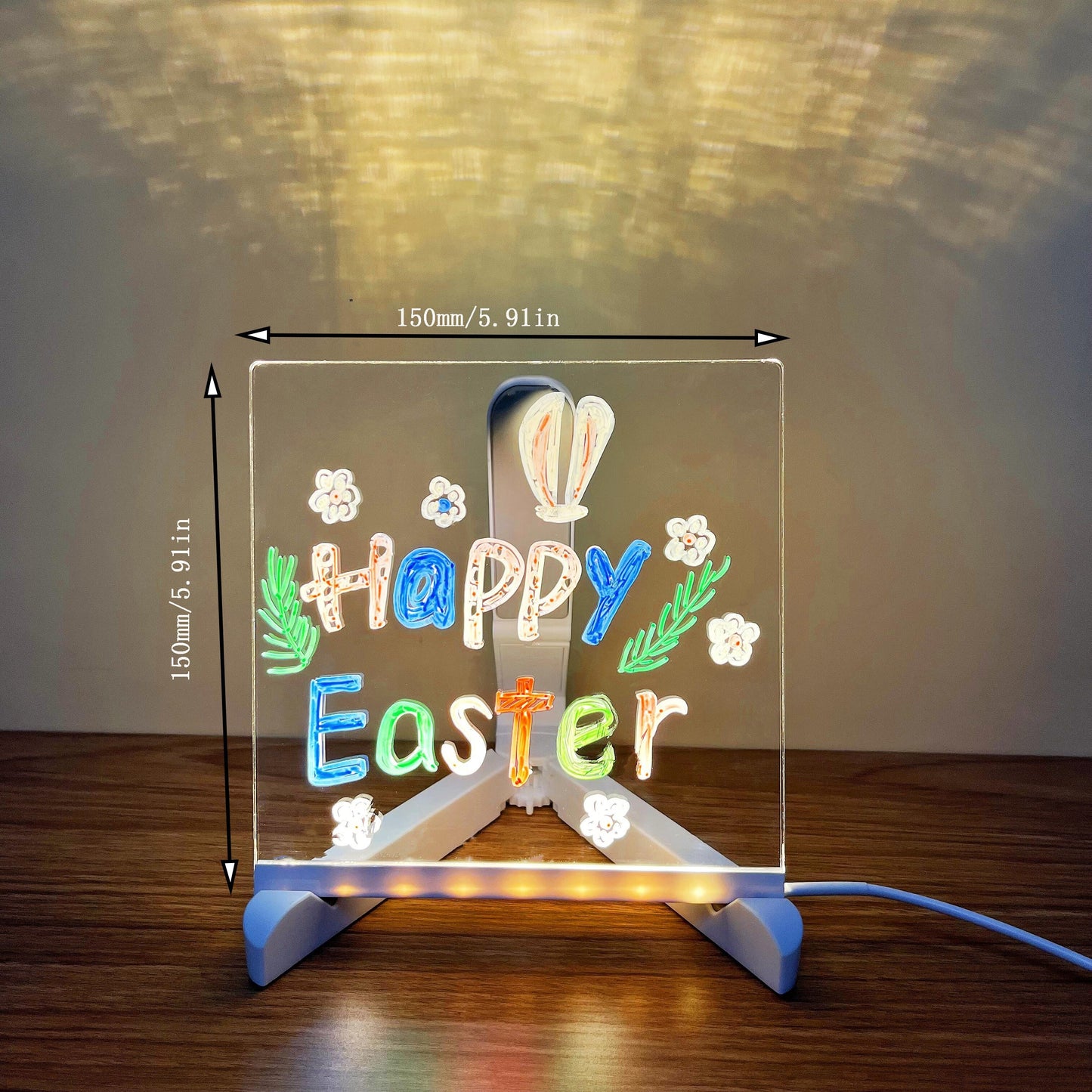 USB LED Acrylic Message Board with Stand – Includes 7 Color Pens