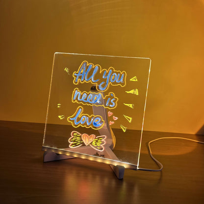 USB LED Acrylic Message Board with Stand – Includes 7 Color Pens