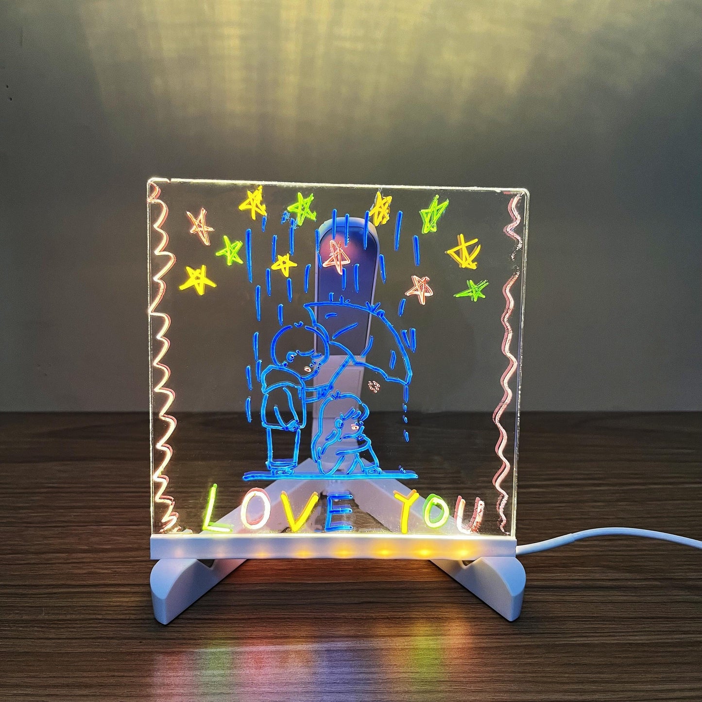 USB LED Acrylic Message Board with Stand – Includes 7 Color Pens