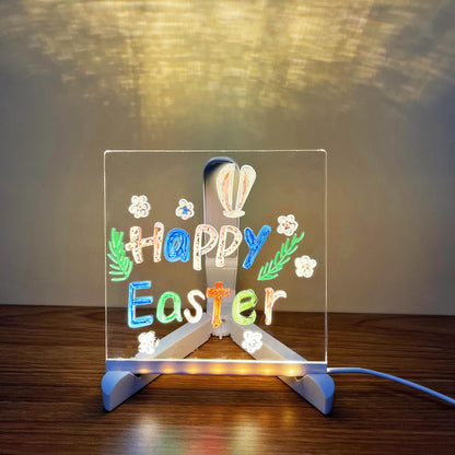 USB LED Acrylic Message Board with Stand – Includes 7 Color Pens