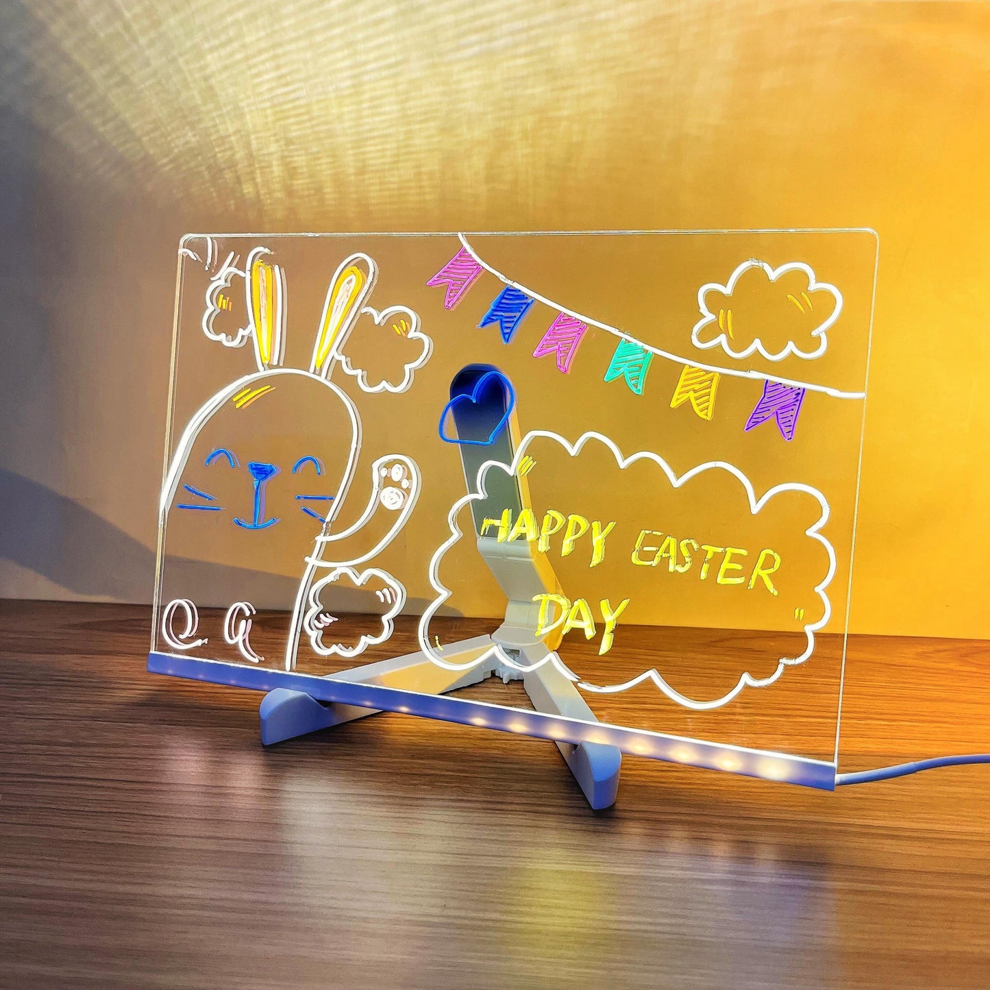 USB LED Acrylic Message Board with Stand – Includes 7 Color Pens