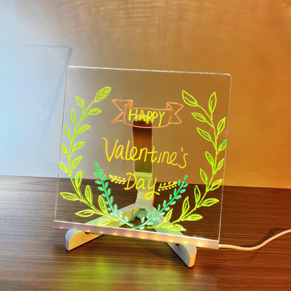 USB LED Acrylic Message Board with Stand – Includes 7 Color Pens